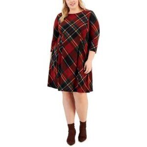 Connected Apparel Womens Plus Knit Plaid Shift Dress Size 20W